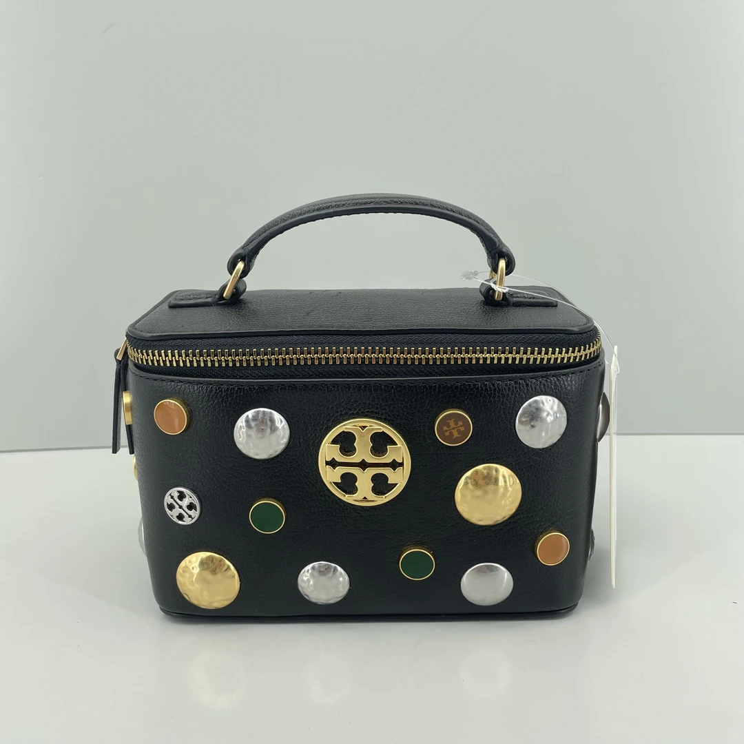 95新 TORY BURCH/汤丽柏琦 浮石黑色盒子斜挎包17*12*8cmM061211