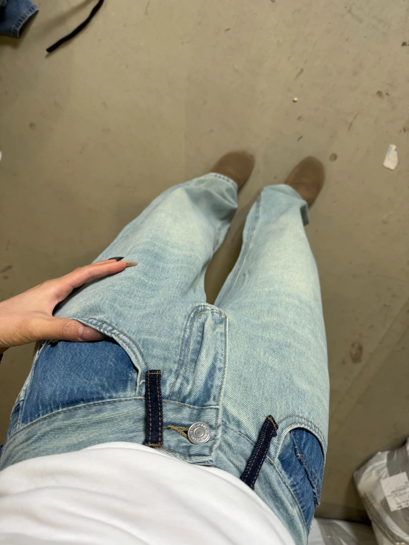 YOYO自制  撞色牛仔直筒百搭薄款阔腿拖地裤