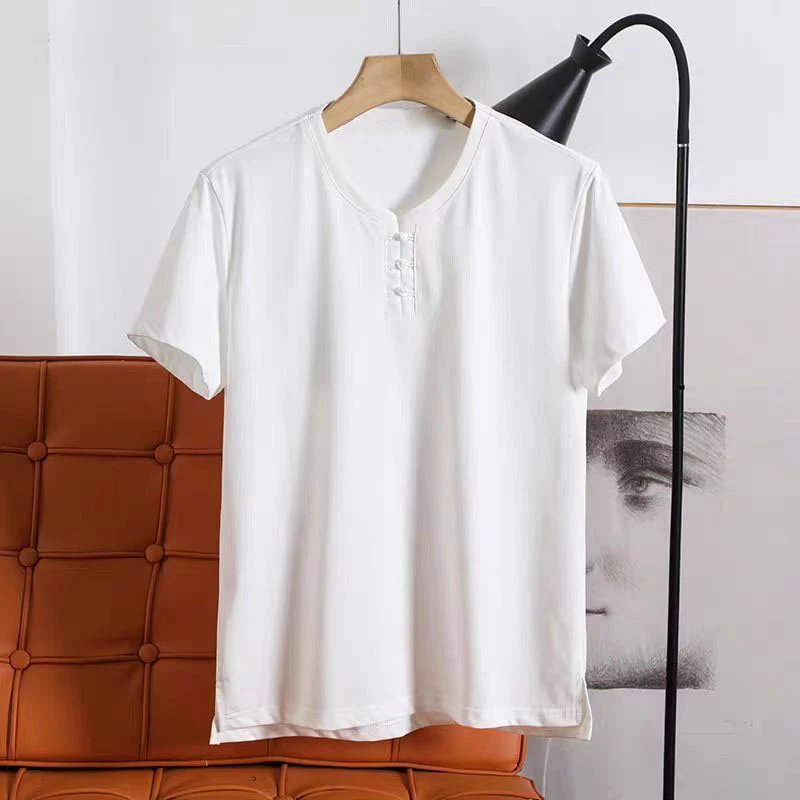 新中式潮流盘扣纯色短袖T恤休闲洋气上衣6659(B16-8)
