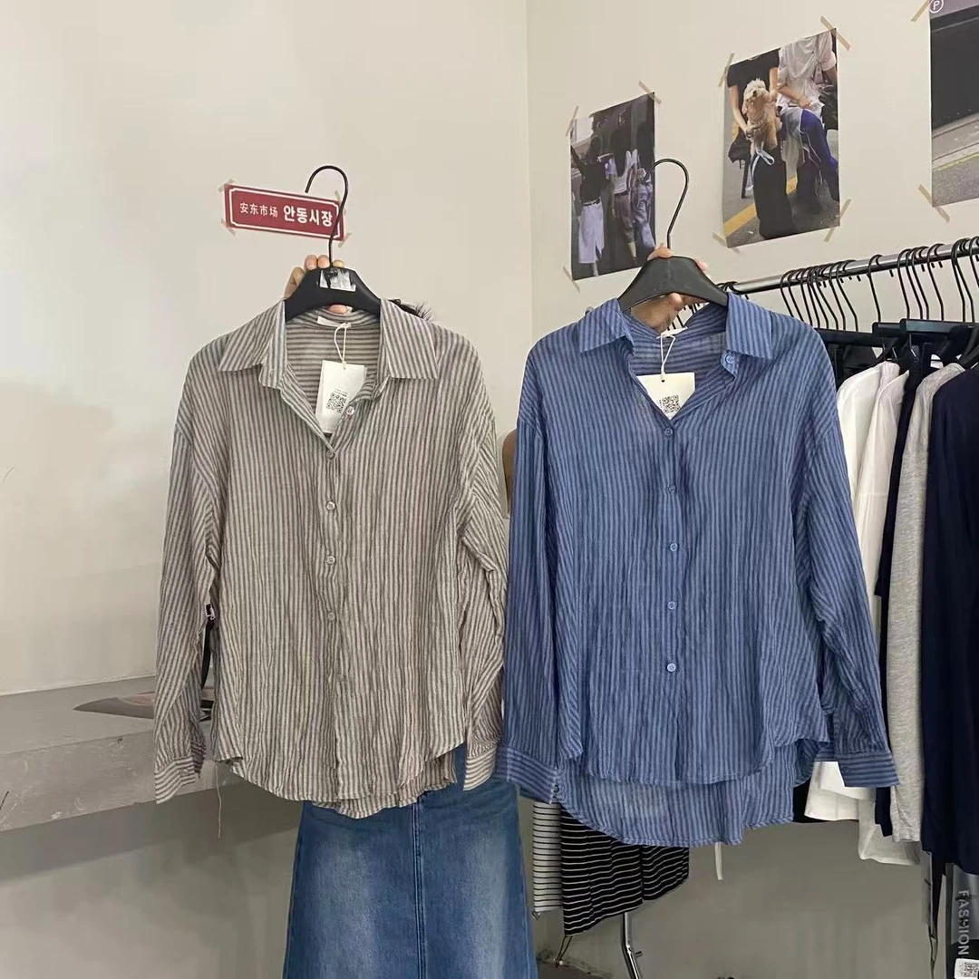 【ARONG阿荣家】慵懒条纹衬衫07022-蓝色灰色-F