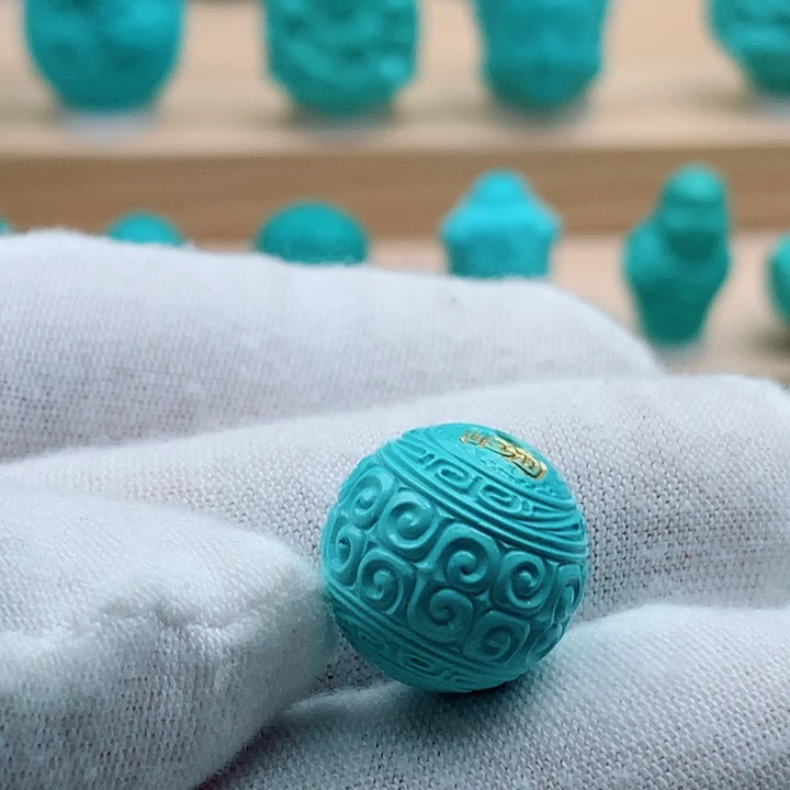 绿松石未镶嵌回纹珠