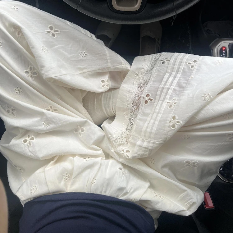 韩版蕾丝花边镂空设计睡裤女2025新款家居长裤百搭直筒外穿遛弯裤