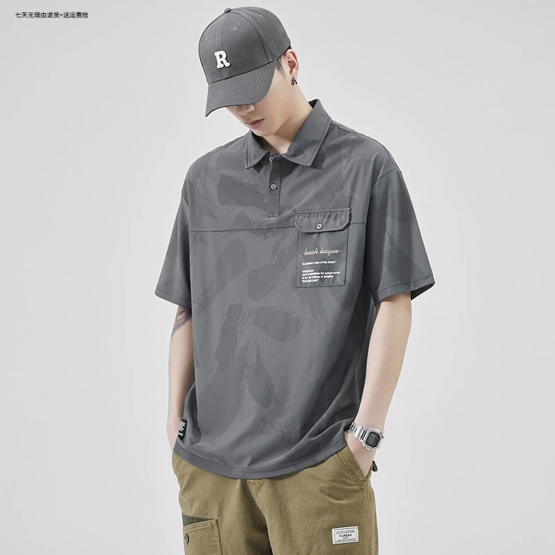 慵懒风男装新款夏季百搭舒适翻领休闲上衣帅气宽松短袖潮流Polo衫