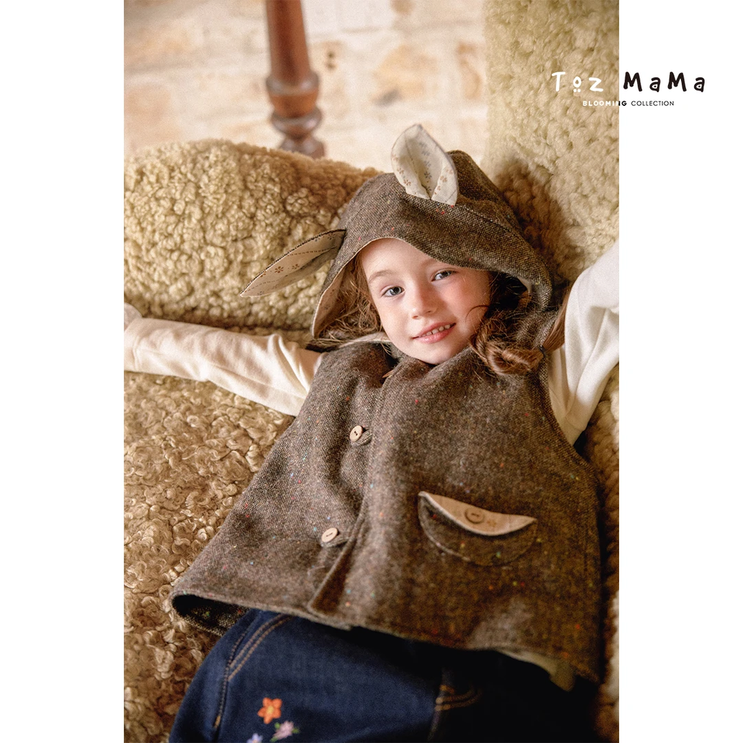 【现货】TozGirls豆几妈儿童秋冬趣味绗棉毛呢外套女童加厚无袖马甲