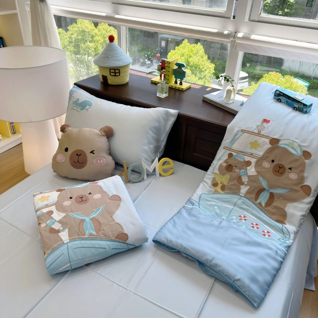 进口兰精天丝卡通夏被四件套 可爱儿童空调被套件凉感夏凉被床单