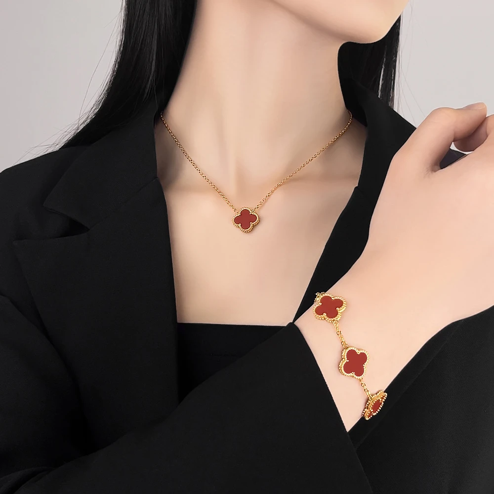 钛钢项链 法式轻奢经典双面深红高级感B00