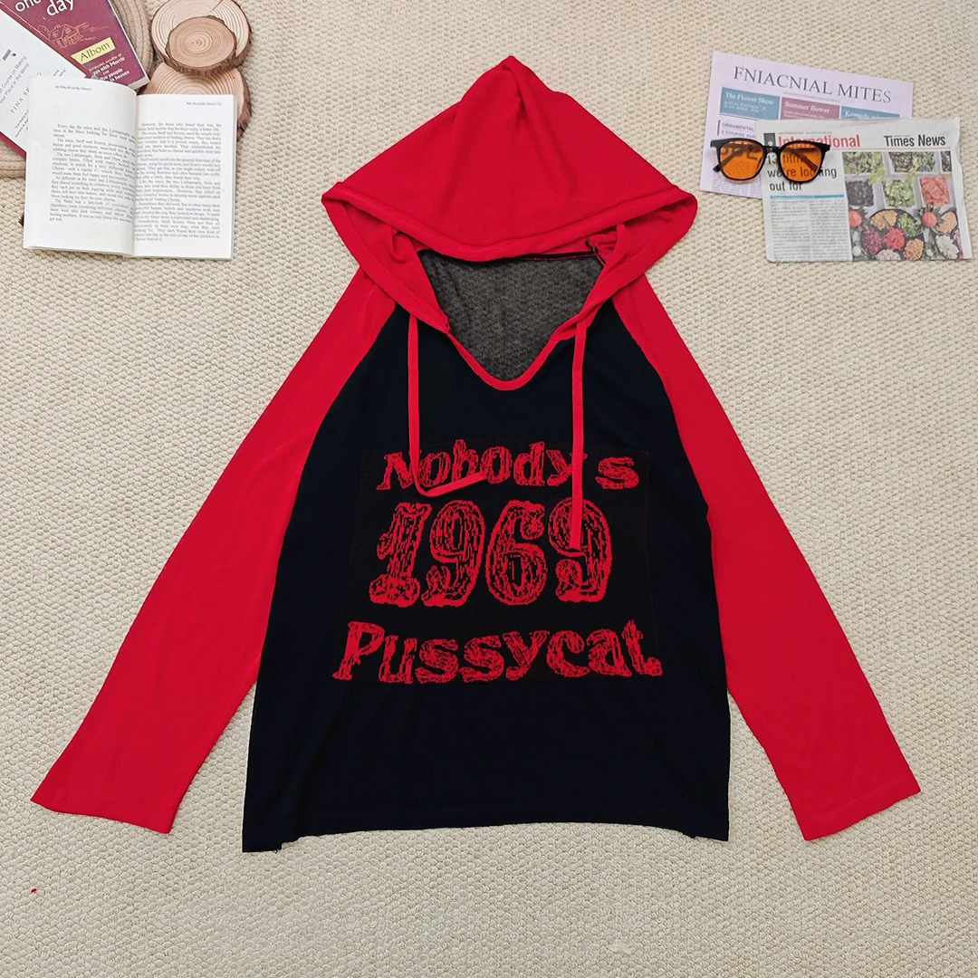 2025夏季新款时尚休闲拼色字母连帽防晒针织长袖1677