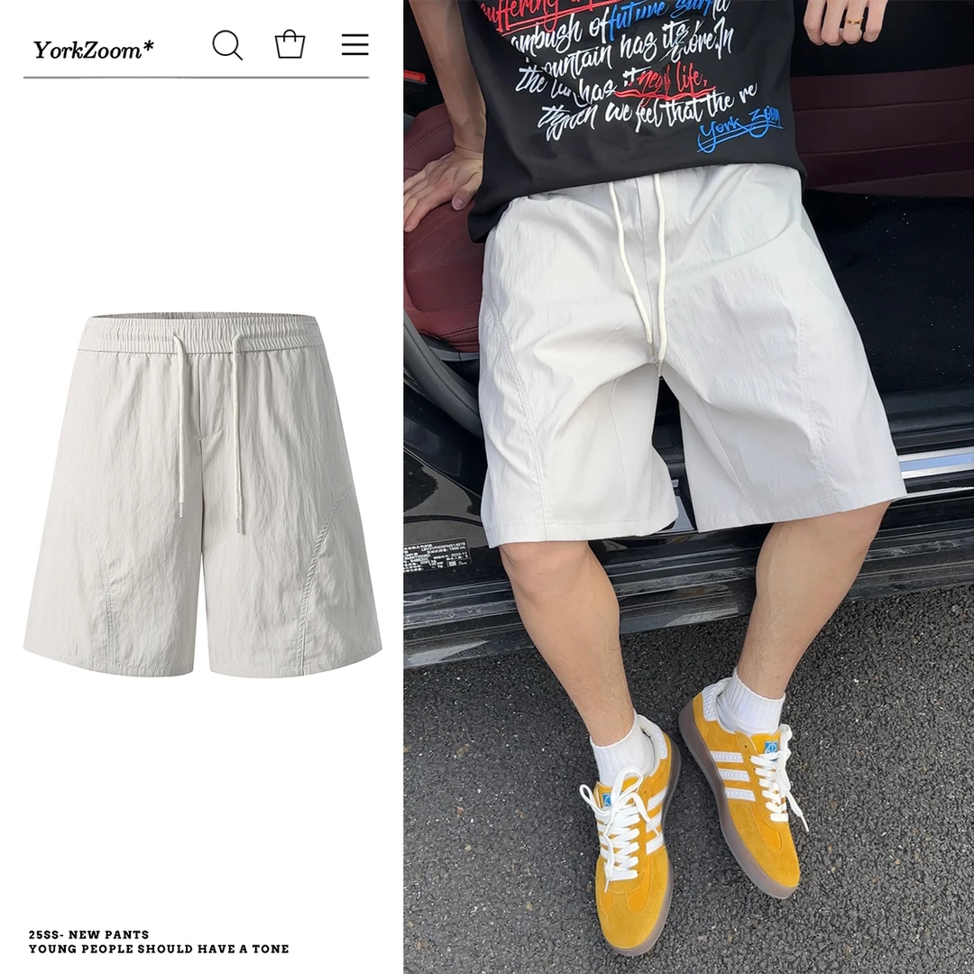 York Zoom夏季新款轻薄透气皱感肌理美式斜切短裤男运动百搭休闲