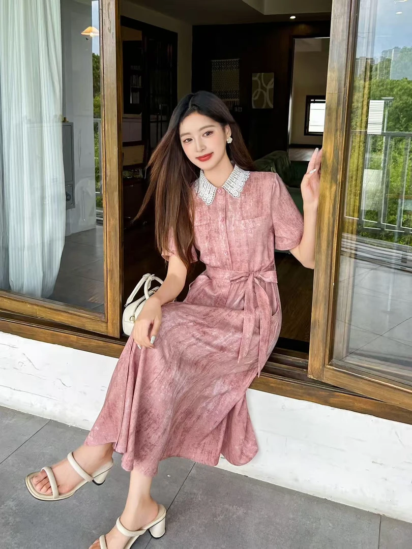 韩系高级感小翻领衬衫裙2025夏新款女神范高端精致收腰连衣裙