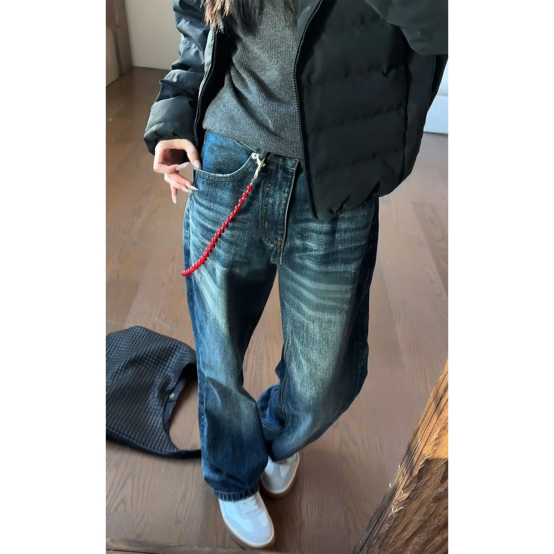 【牛王系列】水洗立体自然猫须牛仔裤男女款cleanfit直筒微喇弯刀裤