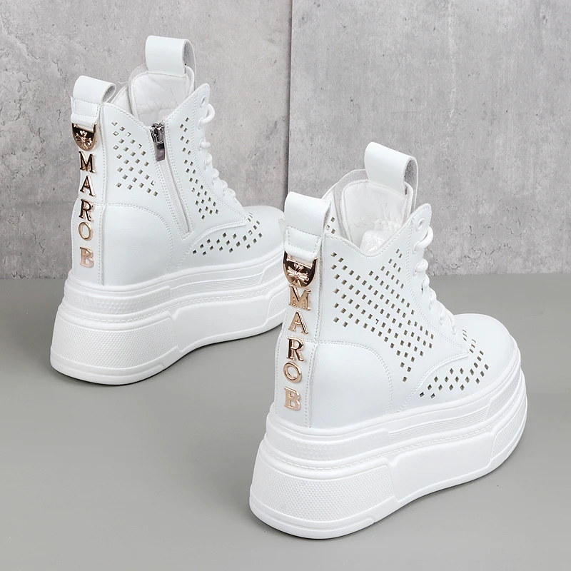 内增高12cm马丁靴女夏季镂空打孔透气厚底10cm小个子显瘦休闲短靴