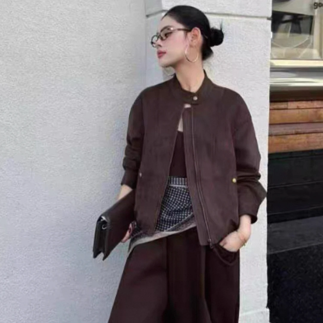 【海南肉丝】7099 鹿皮绒时尚立领夹棉外套