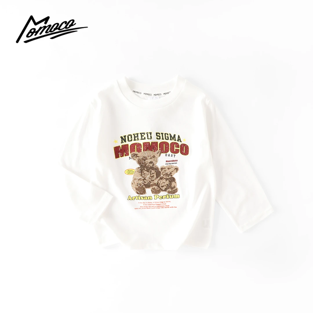 MOMOCO2025款春秋款男童休闲小熊印花长袖T恤77180235002