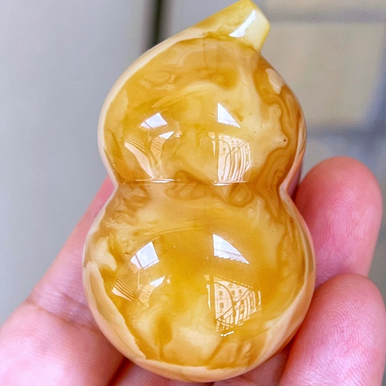 天然俄料金妖白蜜蜡立体拉丝妖花葫芦吊坠