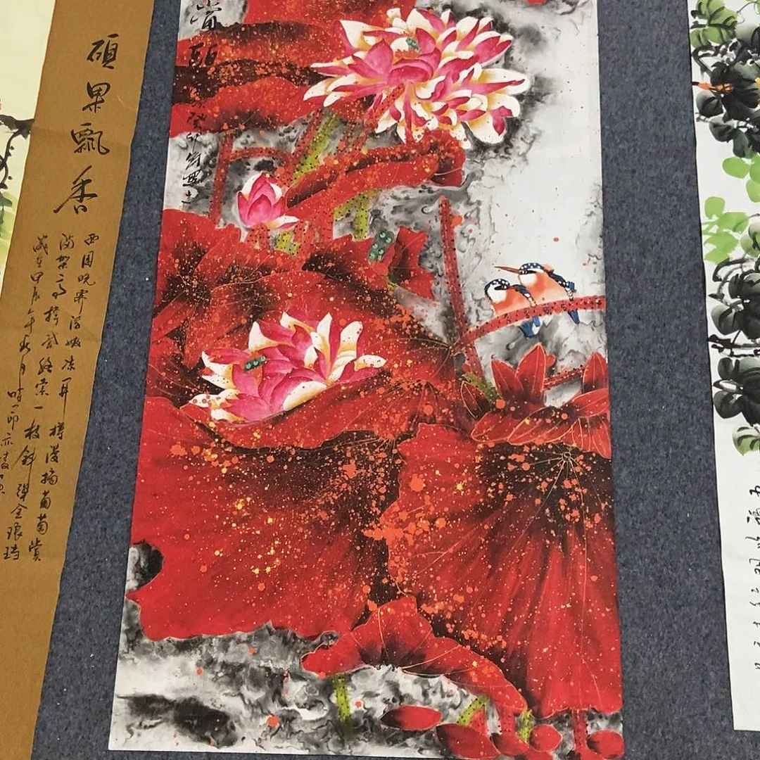 国画四尺大写意荷花一副