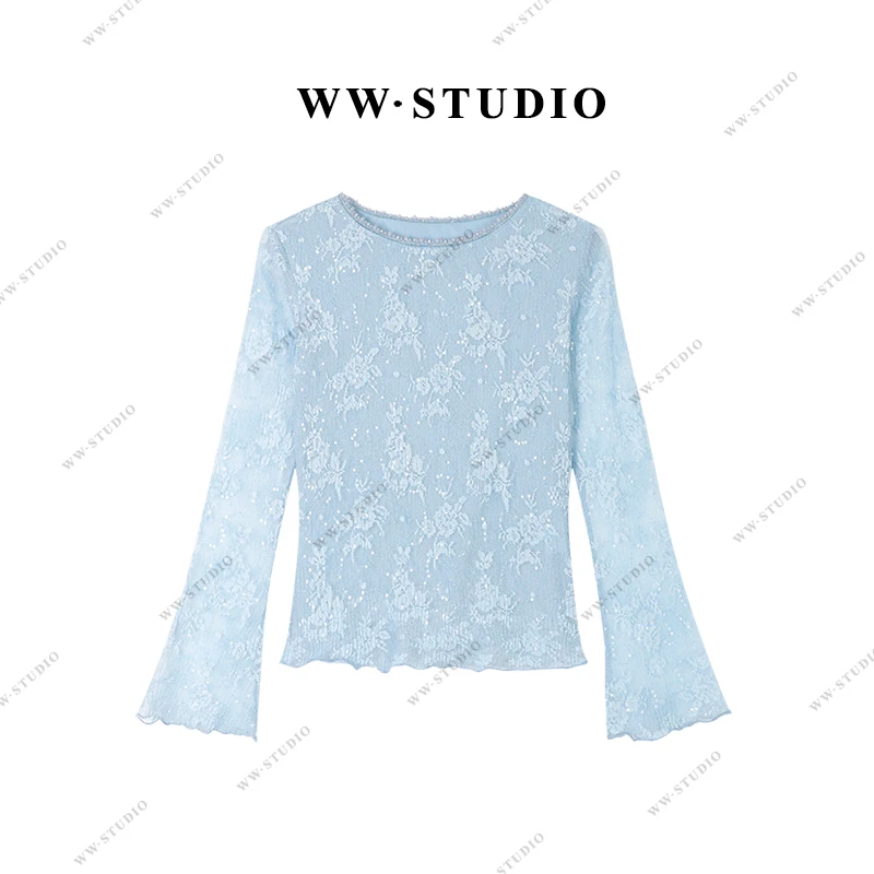 【W·雯】重工钉珠长袖网纱T恤女夏季新款百搭防晒上衣BL-4479