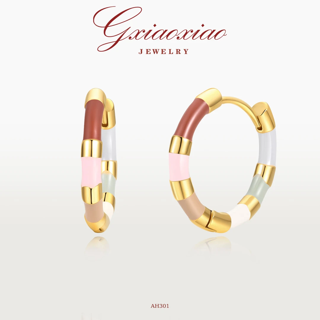 G XIAOXIAO 镀K金 【时光隧道】法式复古设计款撞色耳环 AH301