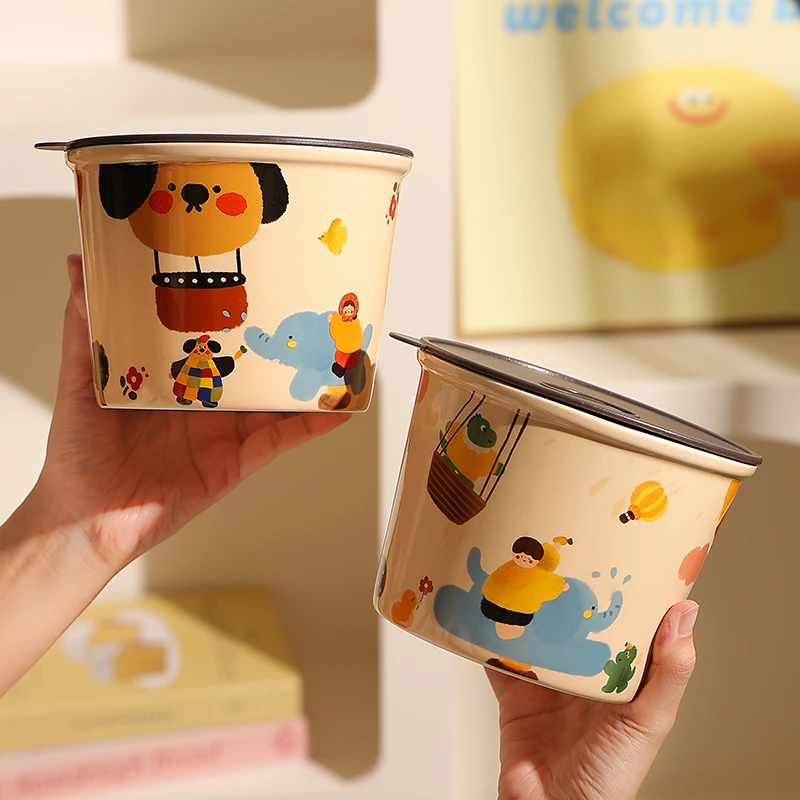 创意带盖密封泡面碗大容量家用陶瓷螺丝粉碗上班族饭盒汤碗保鲜碗