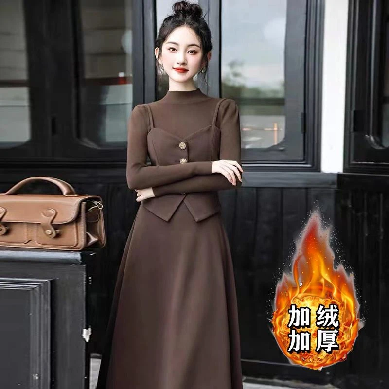 【清仓】大码胖妹妹假两件小香风高级感套装连衣裙显瘦穿搭1634