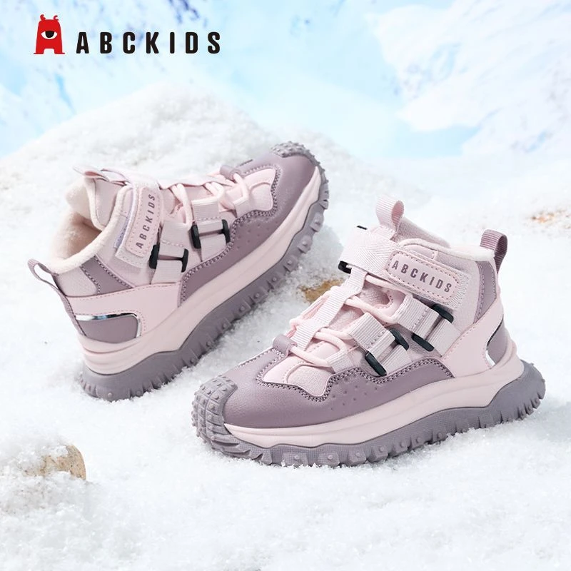 ABCkids童鞋冬季新款男女童魔术贴加绒板鞋舒适休闲减震运动鞋潮