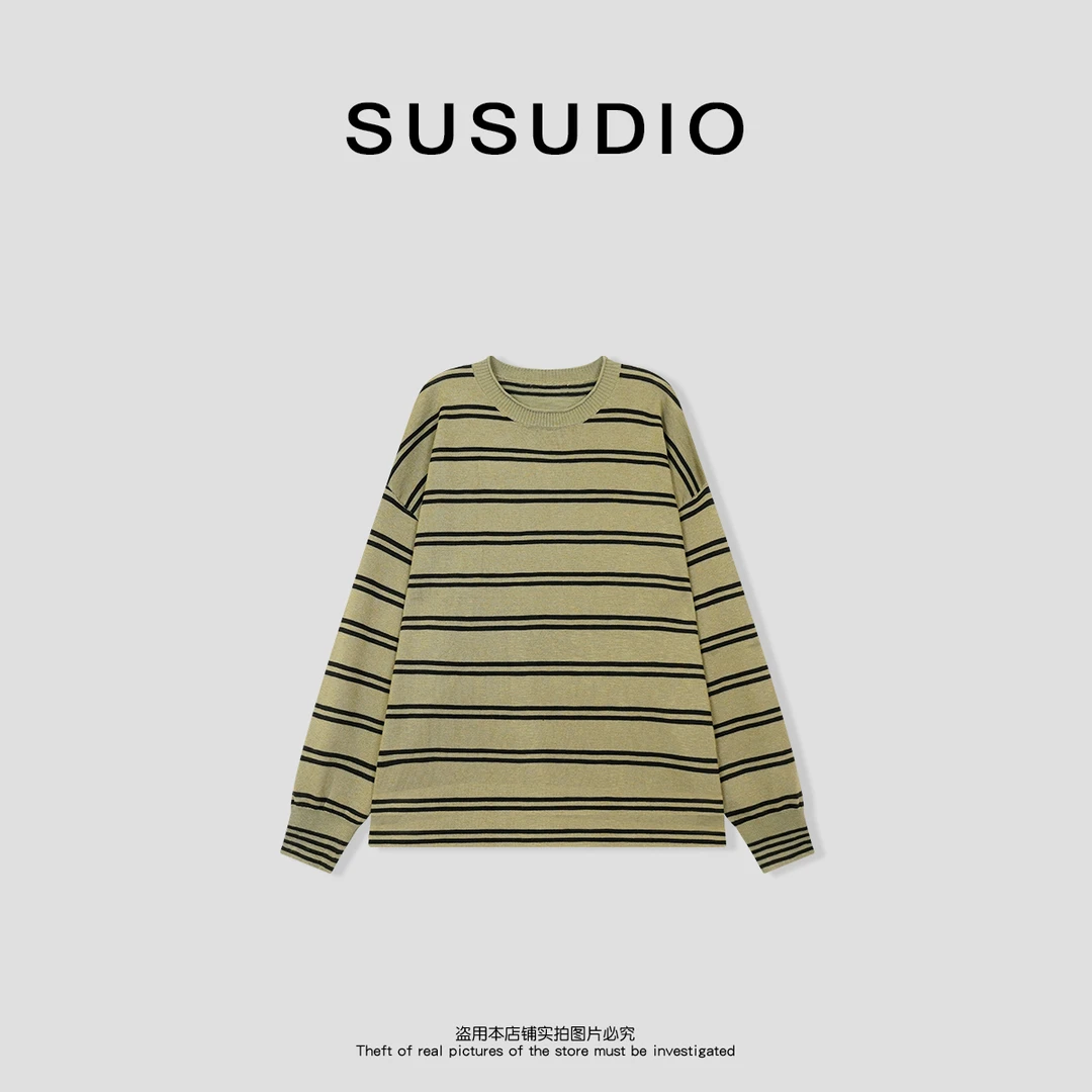 SUSUDIO设计款慵懒风条纹长袖针织衫50043