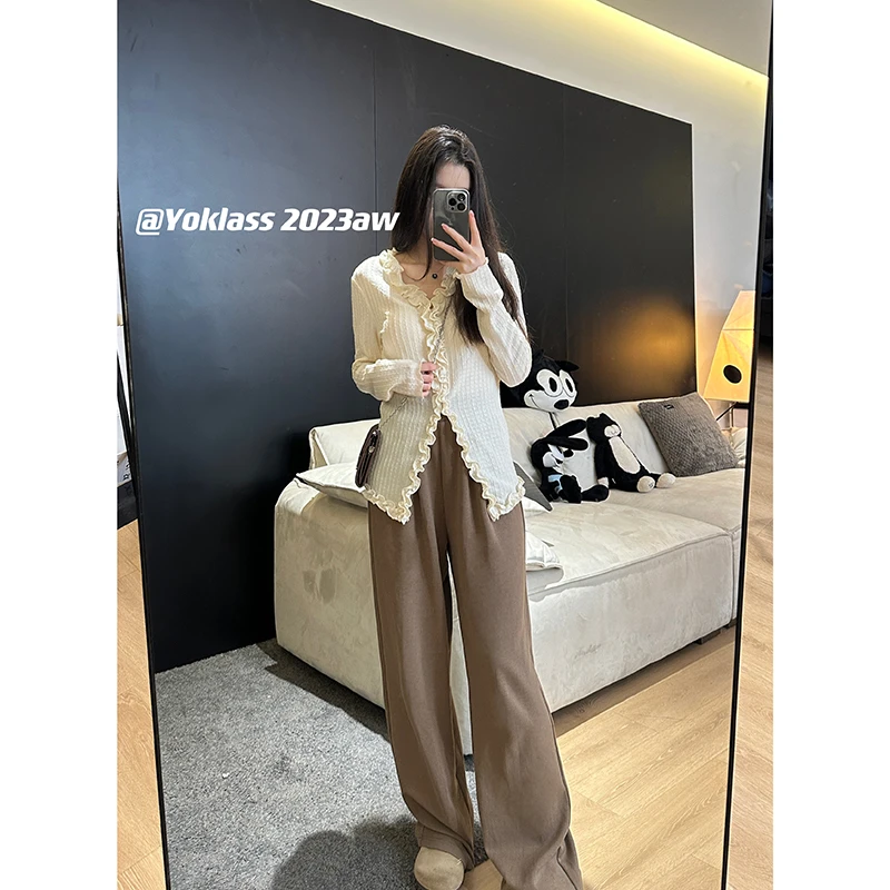 王少女YOKLASS 【清清】卡其色百搭高腰裤垂感直筒裤 K06421S33