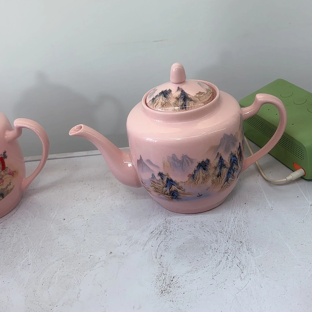 壶陶瓷千里江山图两斤侧把壶红稀稀