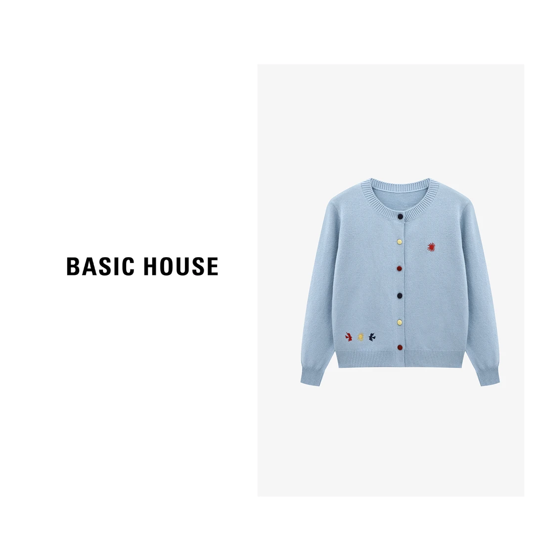 Basic House/百家好秋季新款简约时尚彩扣刺绣毛衣-B0625B5LPC2
