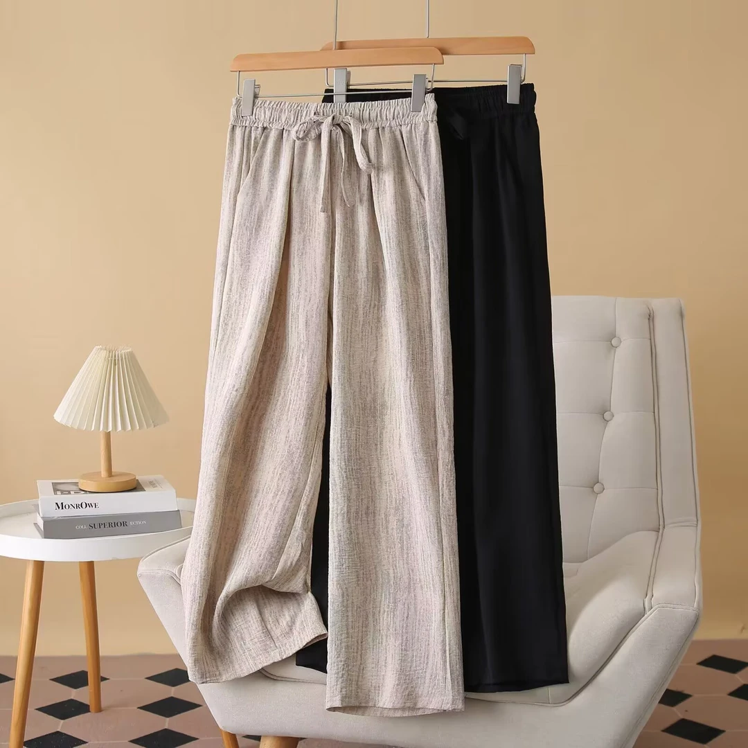 女款大码女裤裤子夏季冰丝洋气阔腿外出大码女裤夏季新款洋气薄款