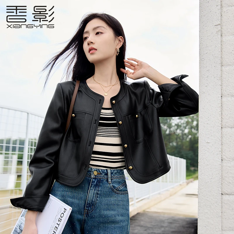 【香影】P851070皮衣 短款皮衣女2025春装新款显瘦小个子酷飒风