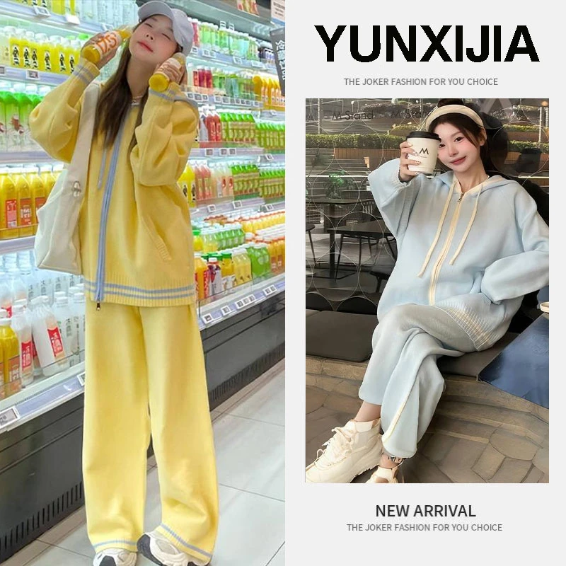 2025年春季新款韩版宽松休闲运动套装女连帽卫衣外套阔腿裤两件套
