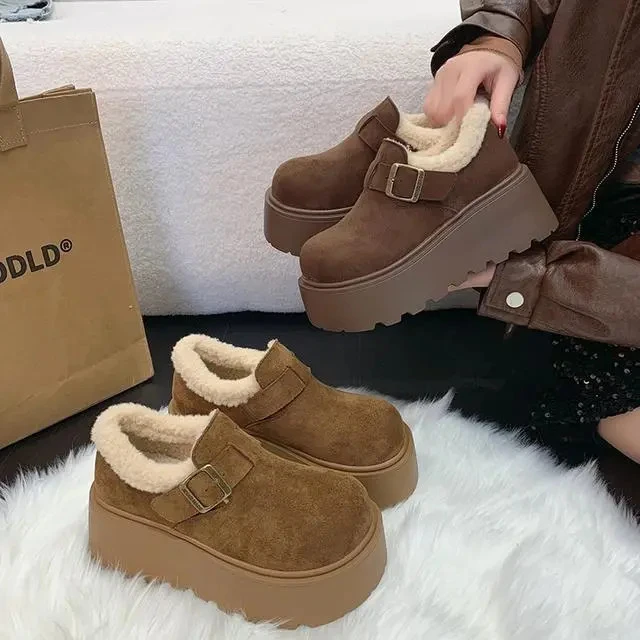 勃肯雪地靴女款2025新款四季厚底加绒四季一脚蹬保暖面包棉鞋