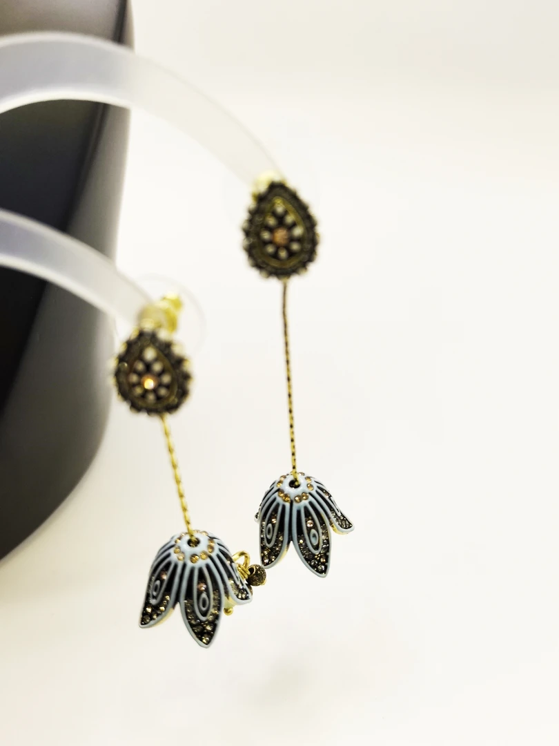 铜合金耳饰 民族风轻奢耳饰素款优雅蓝色原创设计耳环复古