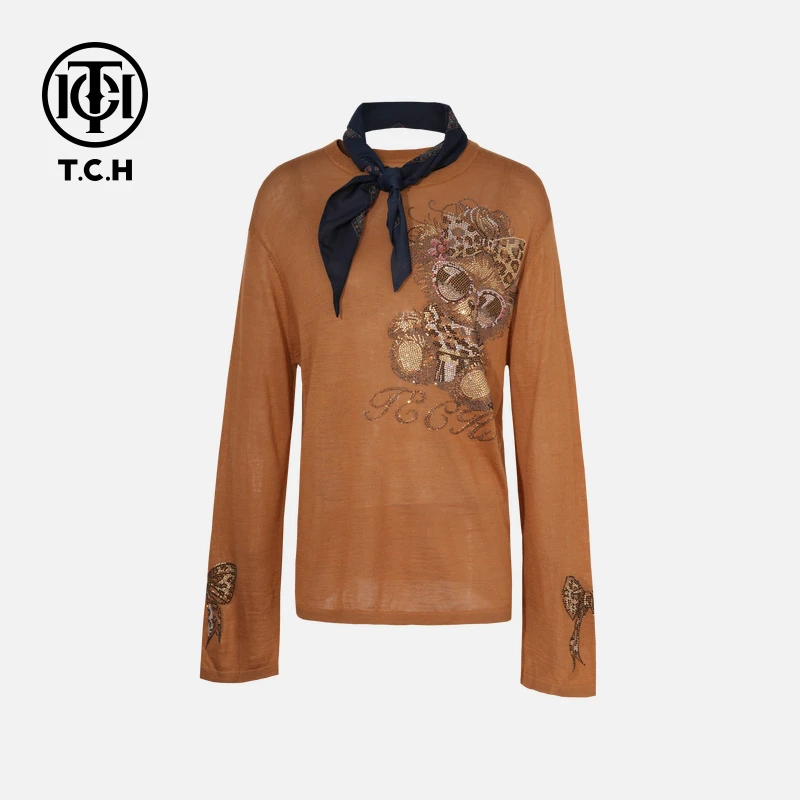 年终大促款TCH私服秋款烫钻时尚休闲百搭气质针织衫女T75C09E5047