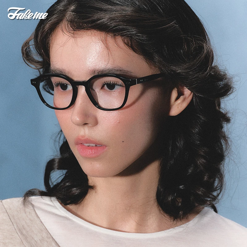 Fakeme新款轻奢圆框板材眼镜框简约韩系素颜镜近视镜架ins风 Ines