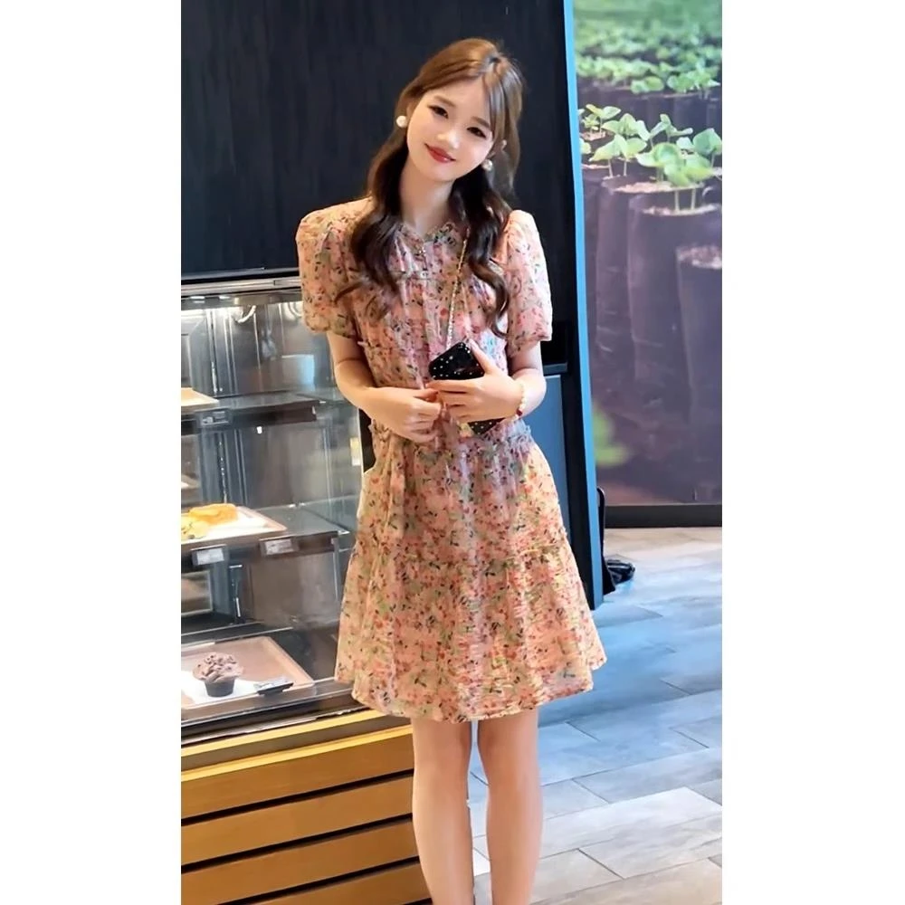 2025新款高端精致超好看小个子显高法式春日粉色碎花连衣裙女夏季