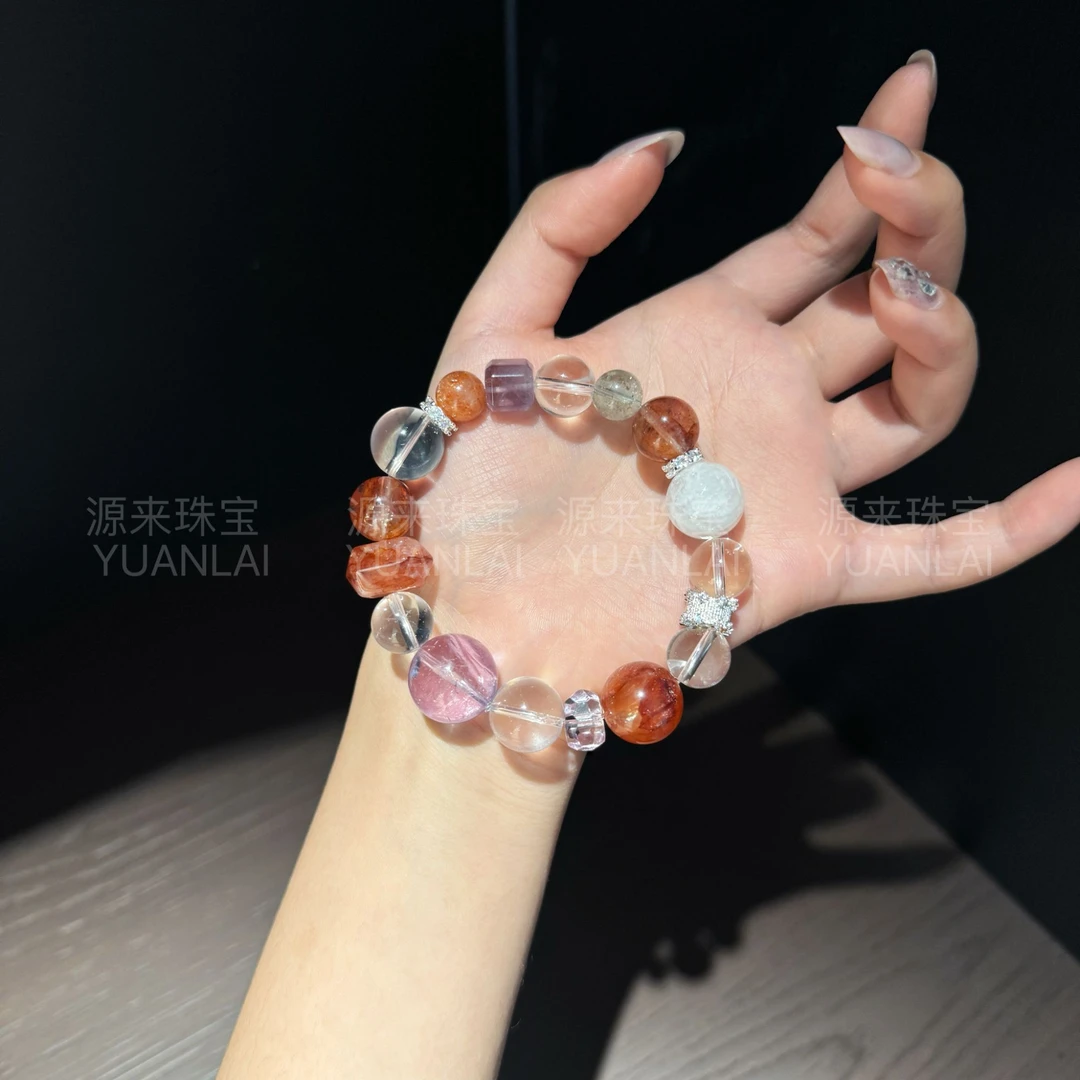 *福泽晶华*天然白水胶花紫水手串E FL57