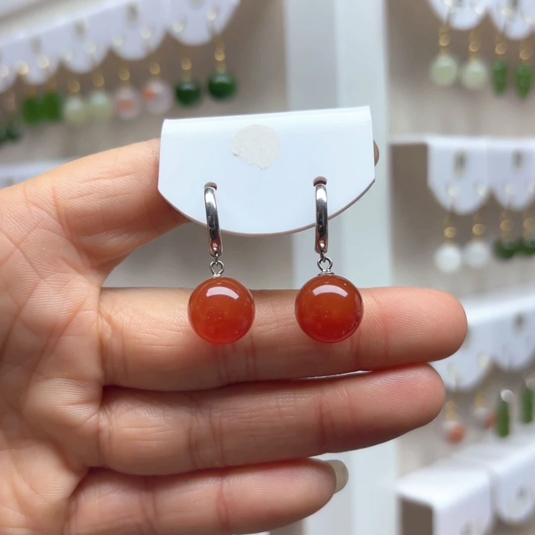 玛瑙/玉髓耳饰银S925镶嵌