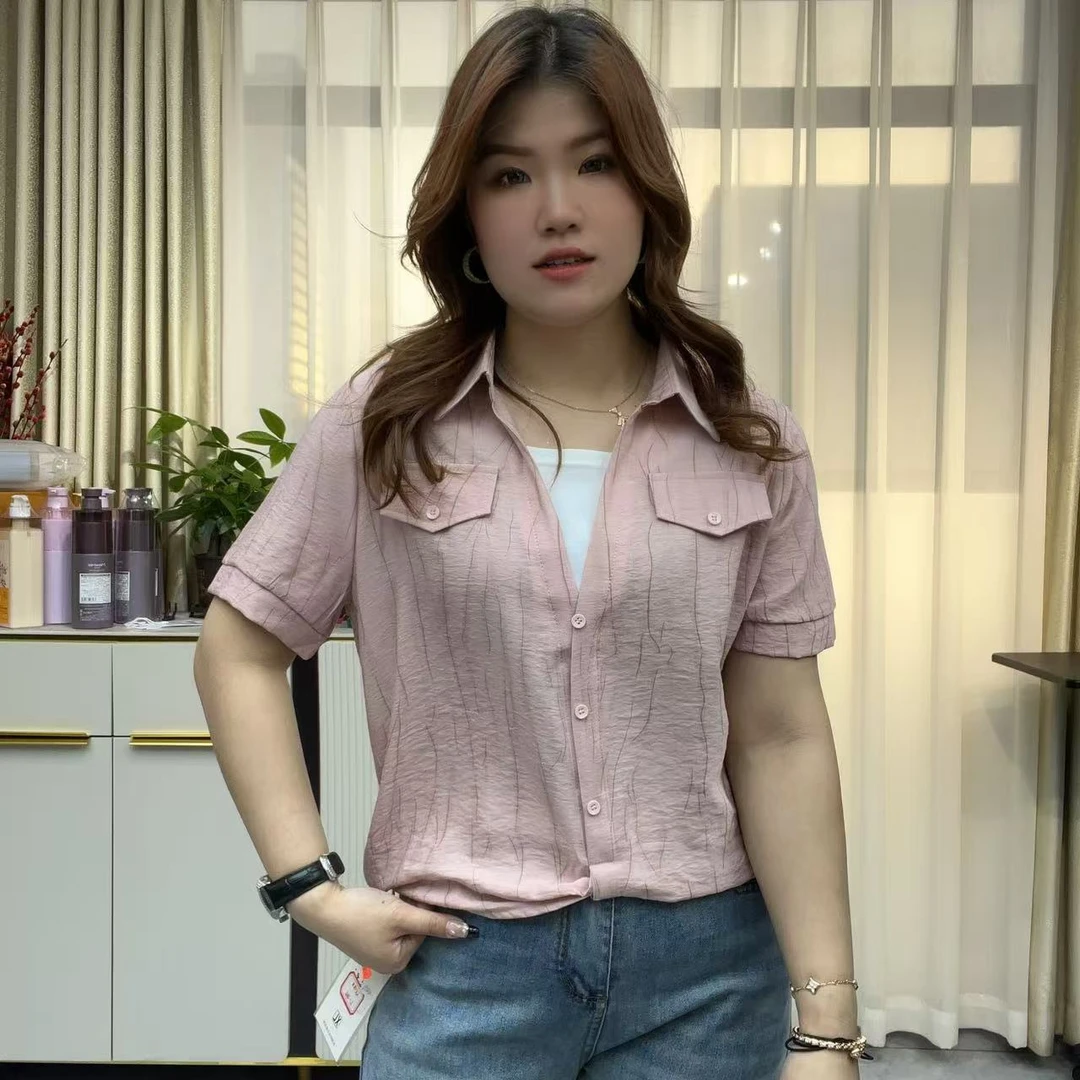 小鑫肝@现货浮力翻领带扣假两件拼接撞色休闲百搭衬衫 635