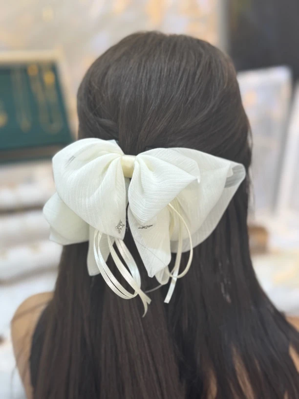 法式蝴蝶结飘带抓夹气质温柔飘带发饰发夹超仙绢纱半扎