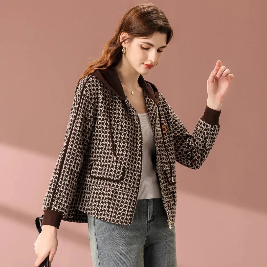 A1181千鸟格韩版春秋女装印花秋季花色休闲设计款拉链常规款高品