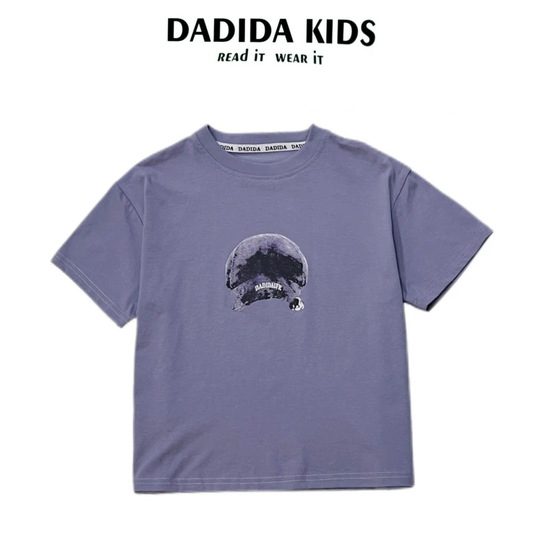 dadida/嗒嘀嗒夏季童装男童紫色小帽印花休闲时尚T恤805100175GX