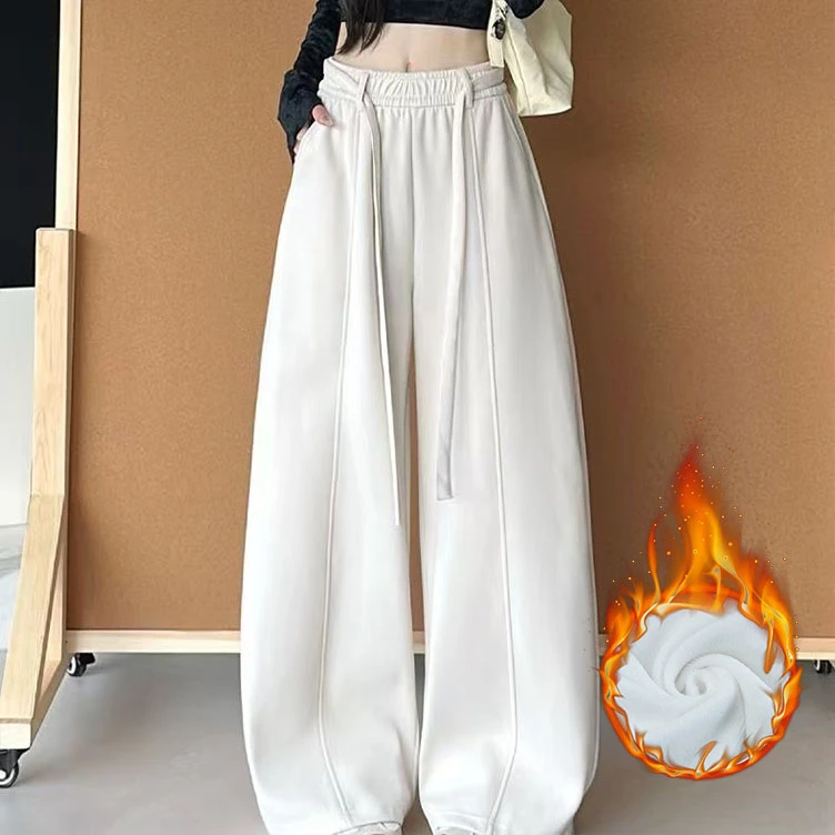 腰绳弯刀裤女士秋冬阔腿裤宽松显瘦直筒裤女休闲时尚百搭拖地长裤