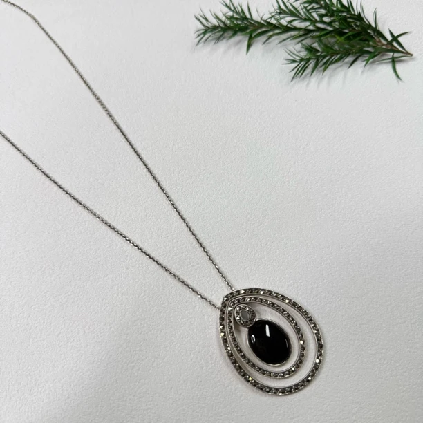 【六六中古】孤品银925黑玛瑙项链te4628链长60