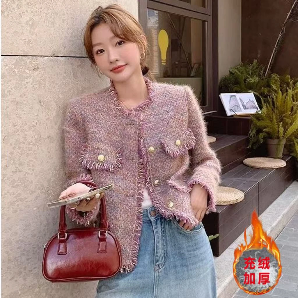 【当天发＋运费险】乌梅子酱充绒内胆小香风流苏洋气外套时尚P2428