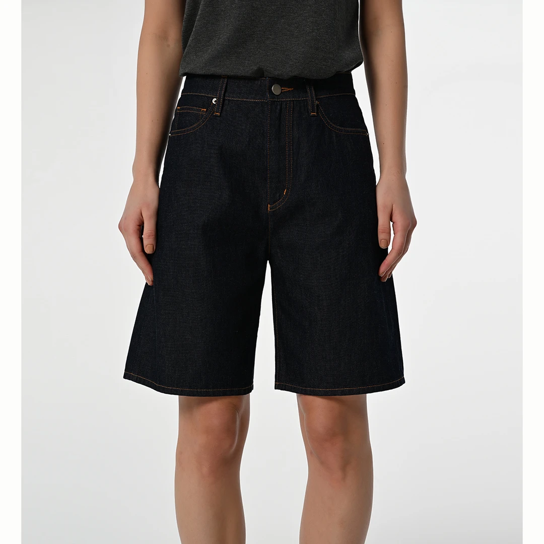 ZDANWANG 空气感丹宁百幕牛仔裤女夏薄款纯棉直筒显瘦五分裤短裤