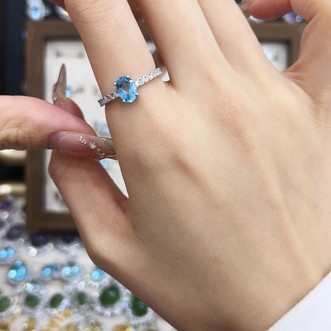 腿***毛托帕石银S925镶嵌戒指