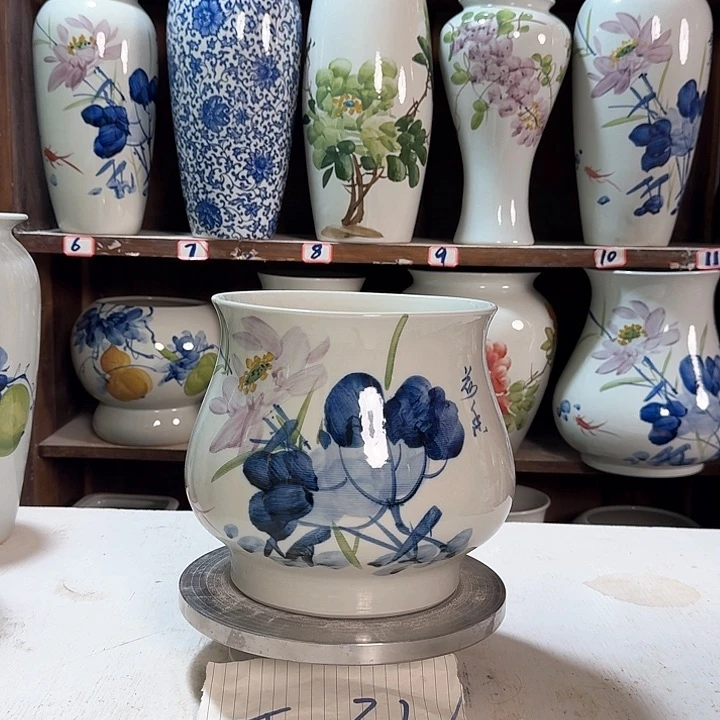 瓶高20口20青花荷花新款陶瓷陶瓷