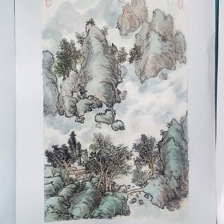 国画四尺三开手绘山水