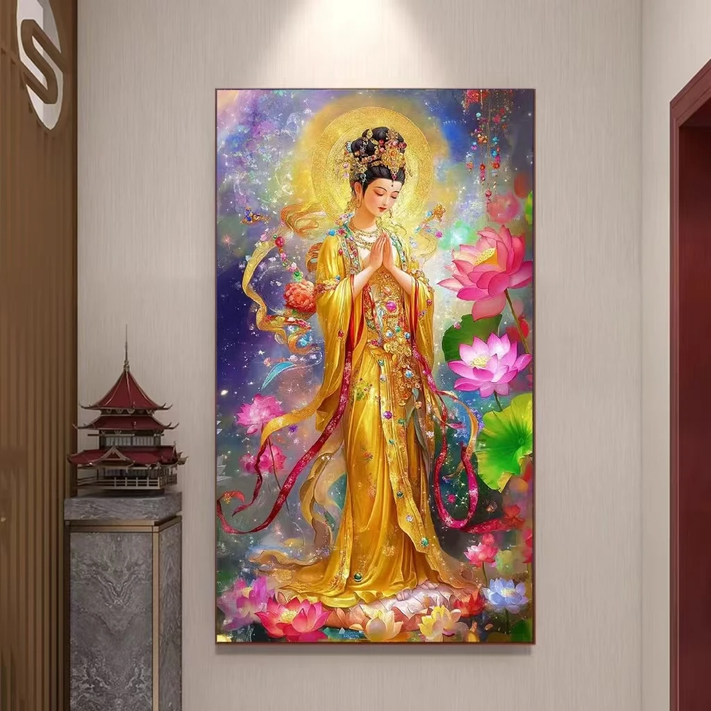 定制十字绣 原创版权金身赐福观音中格120*65没绣的f2162